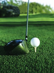 Close up of golf ball on a tee